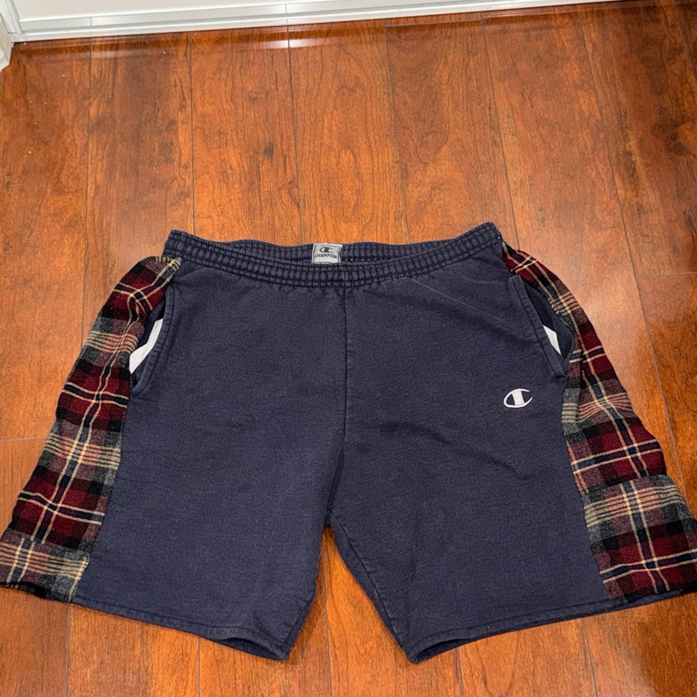 Champion Men's Blue Shorts with Plaid Accents